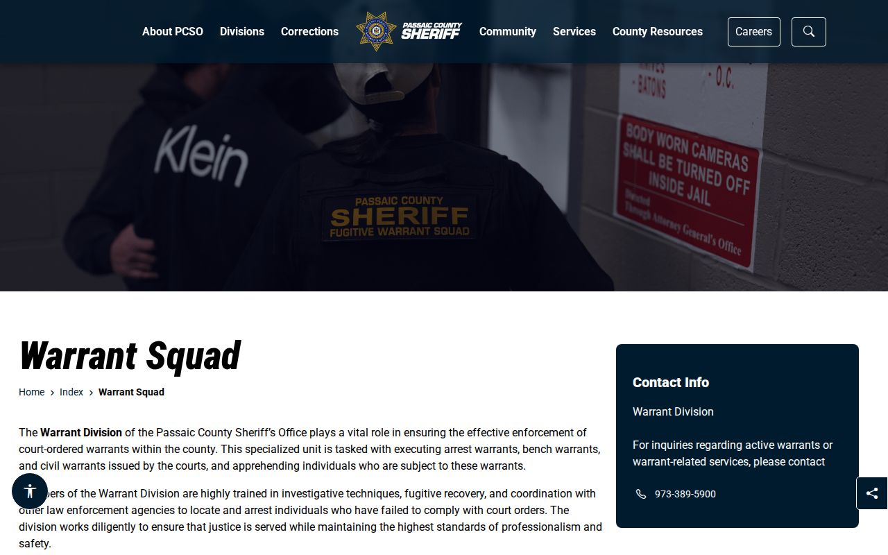 Passaic County warrant division official contact page